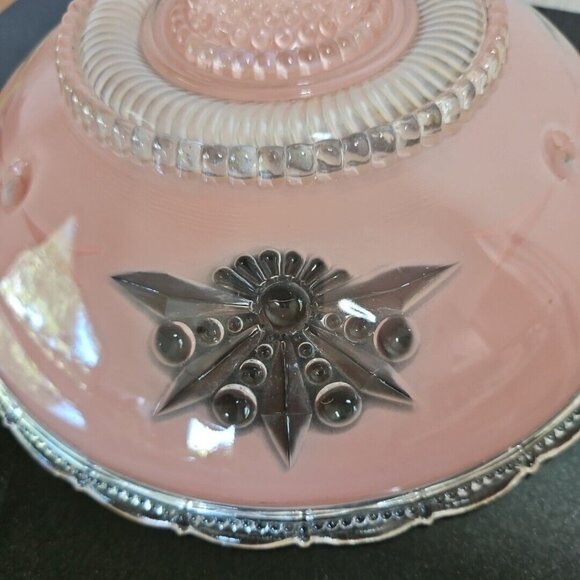Vintage Pink Starburst Ceiling Shade Frosted Glass Light Fixture Cover 3 Hole - Picture 3 of 16